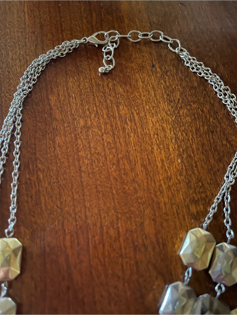 Silver, Gold and Clear Faceted Beads 3-Strand Necklace - Picture 3 of 4